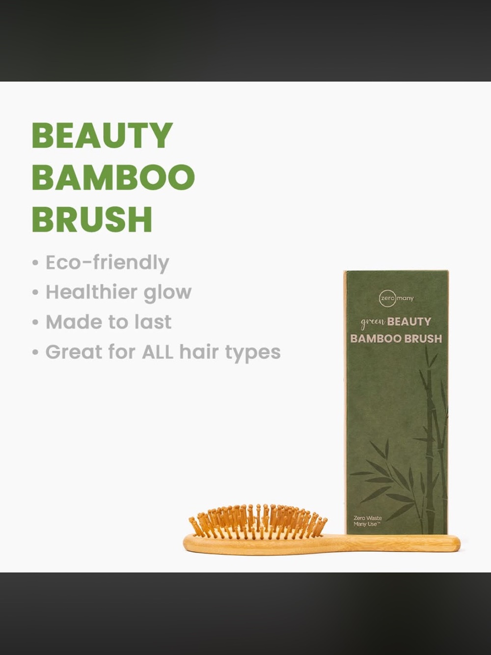 Zero Many 100% Sustainable And Eco- Friendly Bamboo Hair Brush New In Box W/ Bag